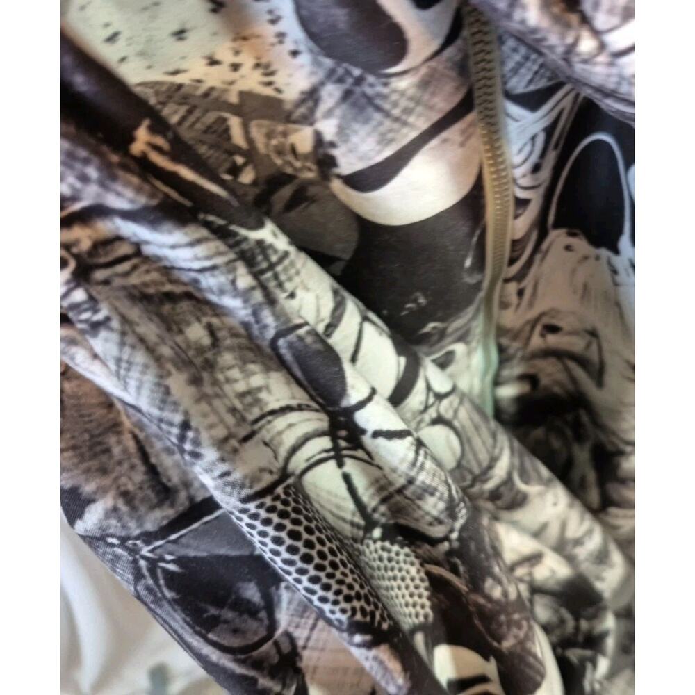 Samuel Dong Black White Print Front Zipper Mini Dress Large Graphic - Picture 5 of 11